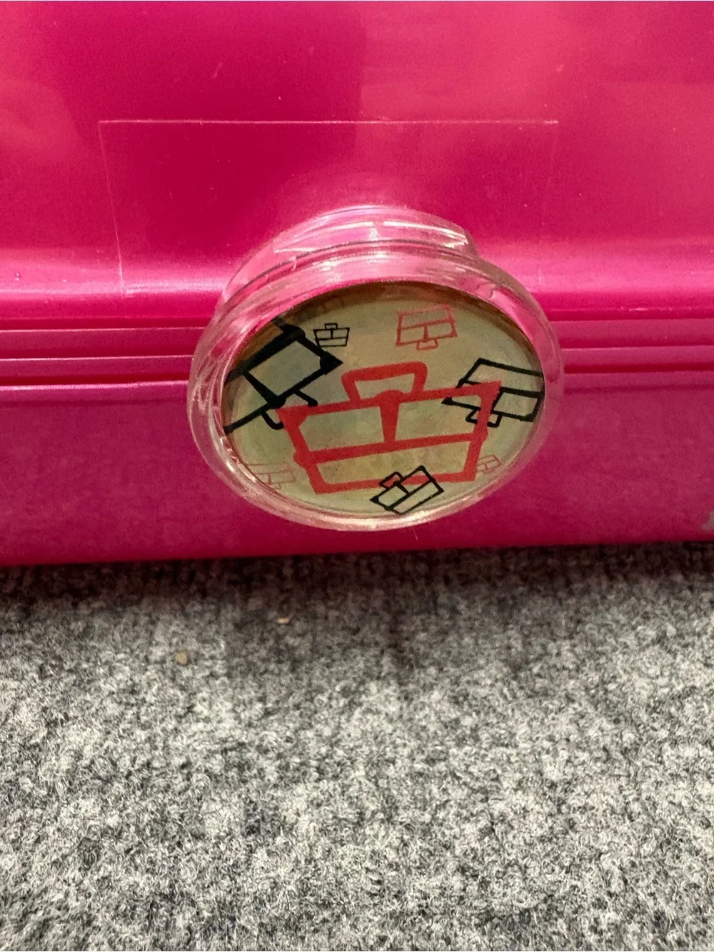 Vintage Caboodles Hot Pink Glossy Hard Shell Makeup Case with Clear Handle